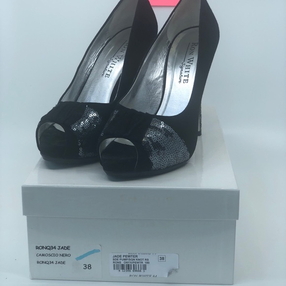 Black suede and sequin platform pump - Picture 2 of 4